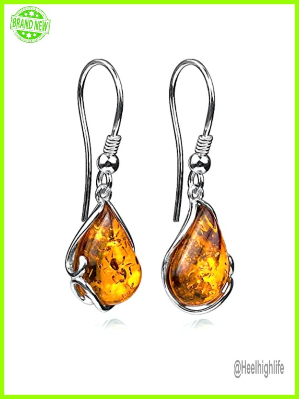 Sterling Silver Amber Drop Dangle Earrings French Wire